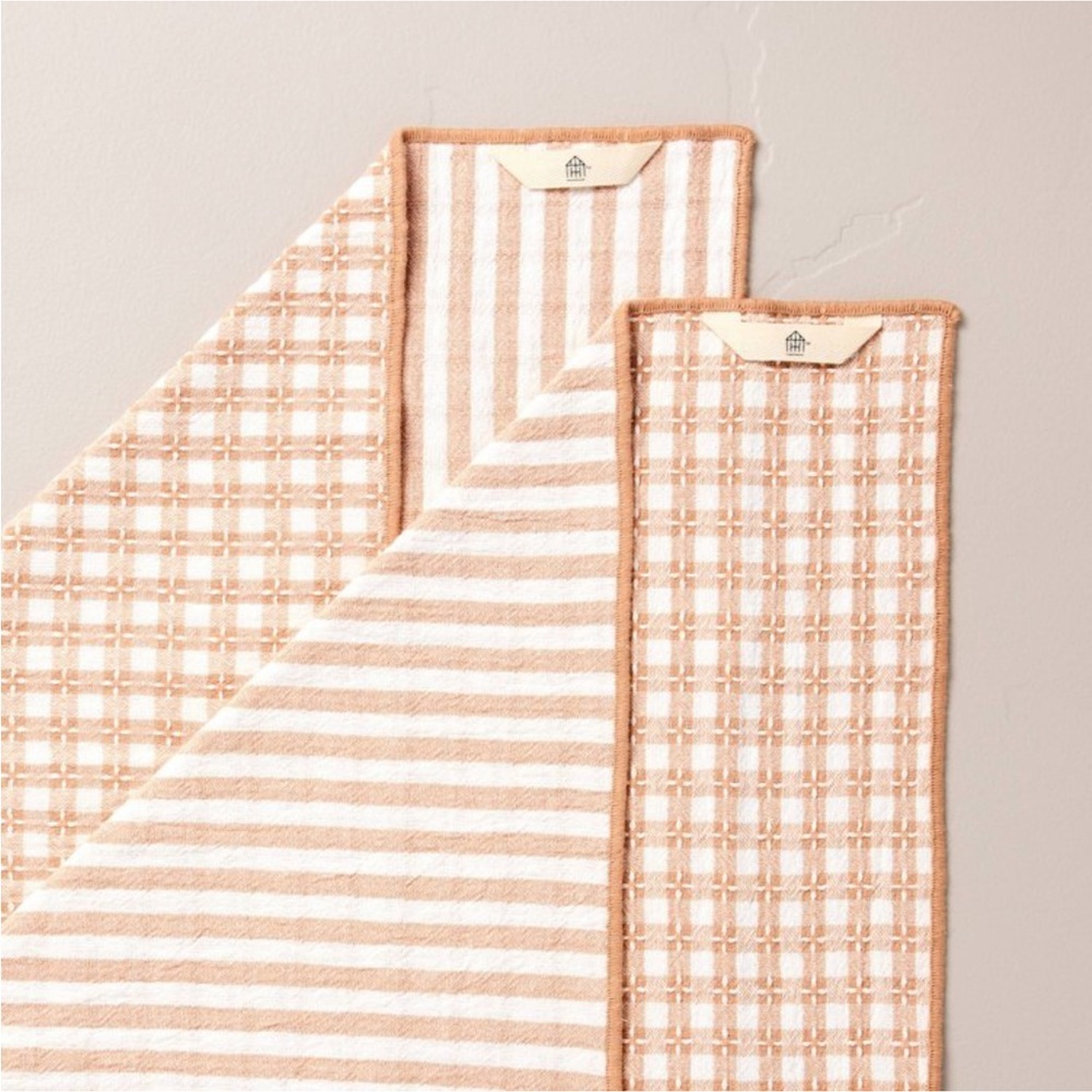2ct Reversible Textured Gingham/Stripe Kitchen Towel Set Blush - Hearth & Hand - Picture 3 of 3
